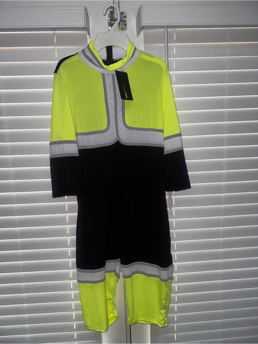 Fashion Nova Neon Yellow & Black Colorblock Jumpsuit